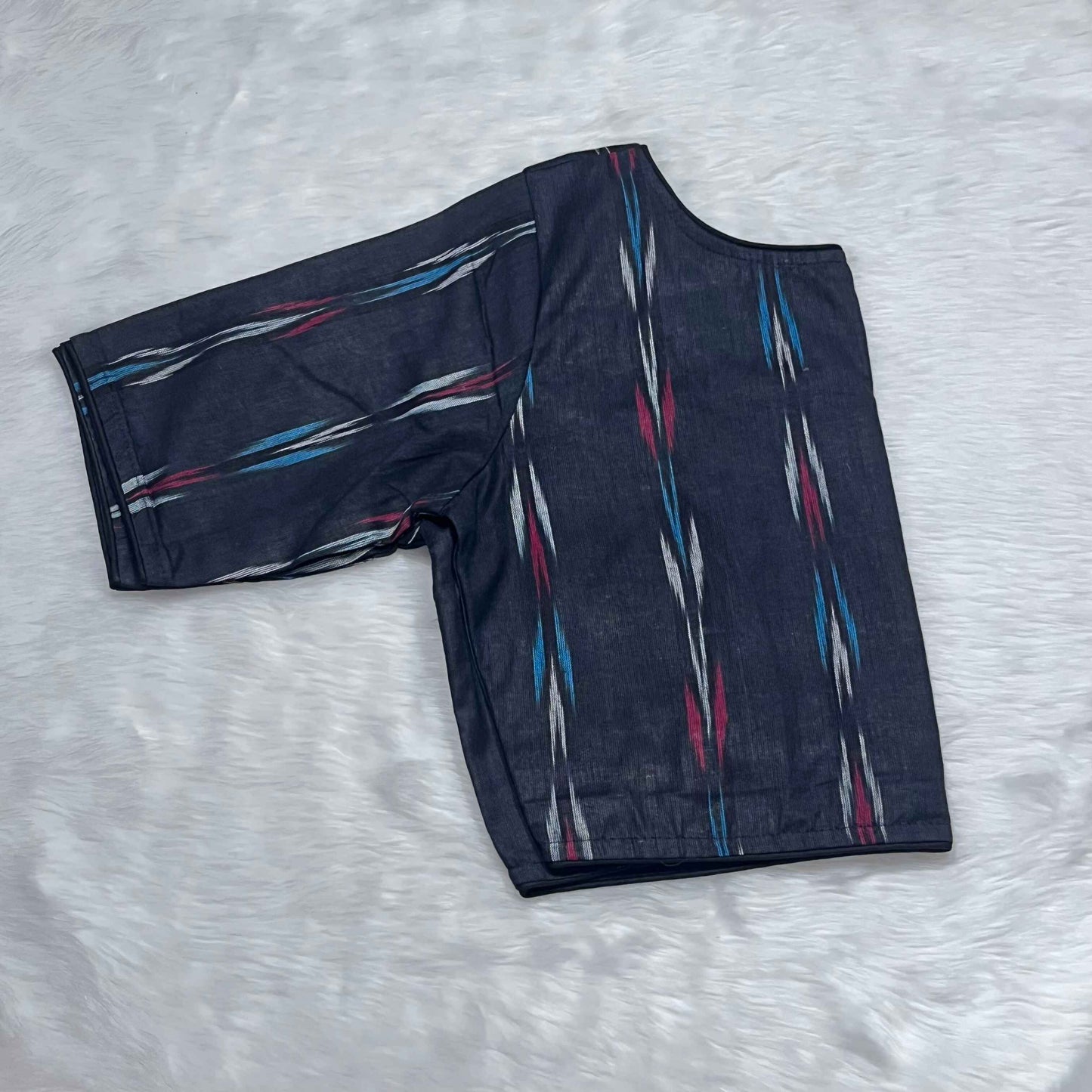 Pure Ajrakh Non-Padded Cotton Readymade Black Ikkat Blouse