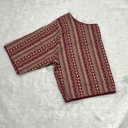 Pure Ajrakh Print Non-Padded Cotton Readymade Maroon Blouse