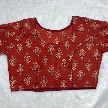 Pure Ajrakh Print Non-Padded Cotton Readymade Brick Red Blouse