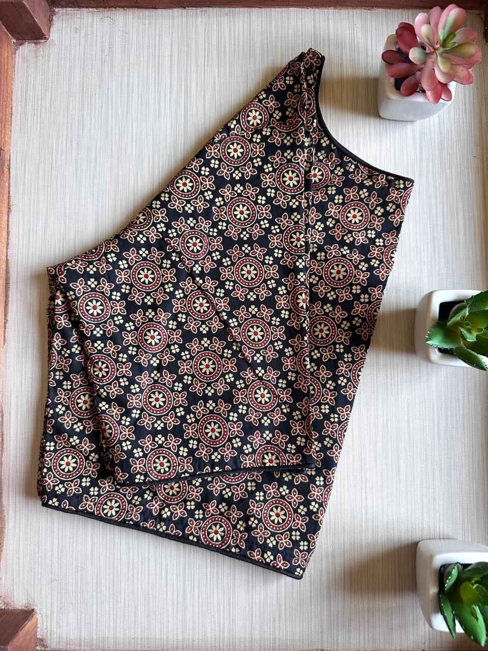 Pure Ajrakh Non-Padded Cotton Readymade Black Blouse
