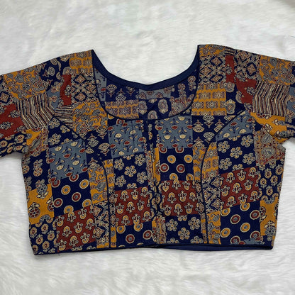 Pure Ajrakh Non-Padded Cotton Readymade Navy Blue Multicolor Blouse