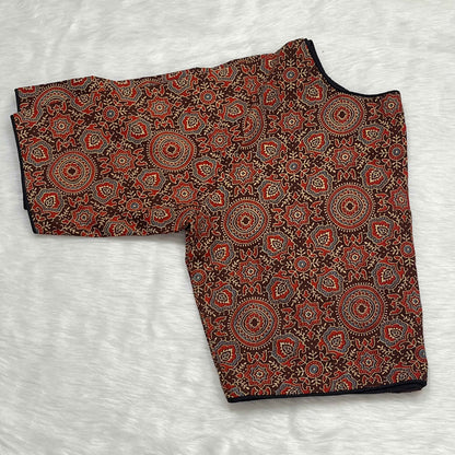 Pure Ajrakh Print Non-Padded Cotton Readymade Brown Blouse