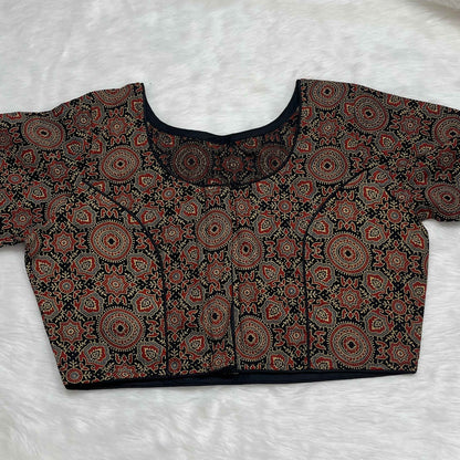 Pure Ajrakh Print Non-Padded Cotton Readymade Black Blouse