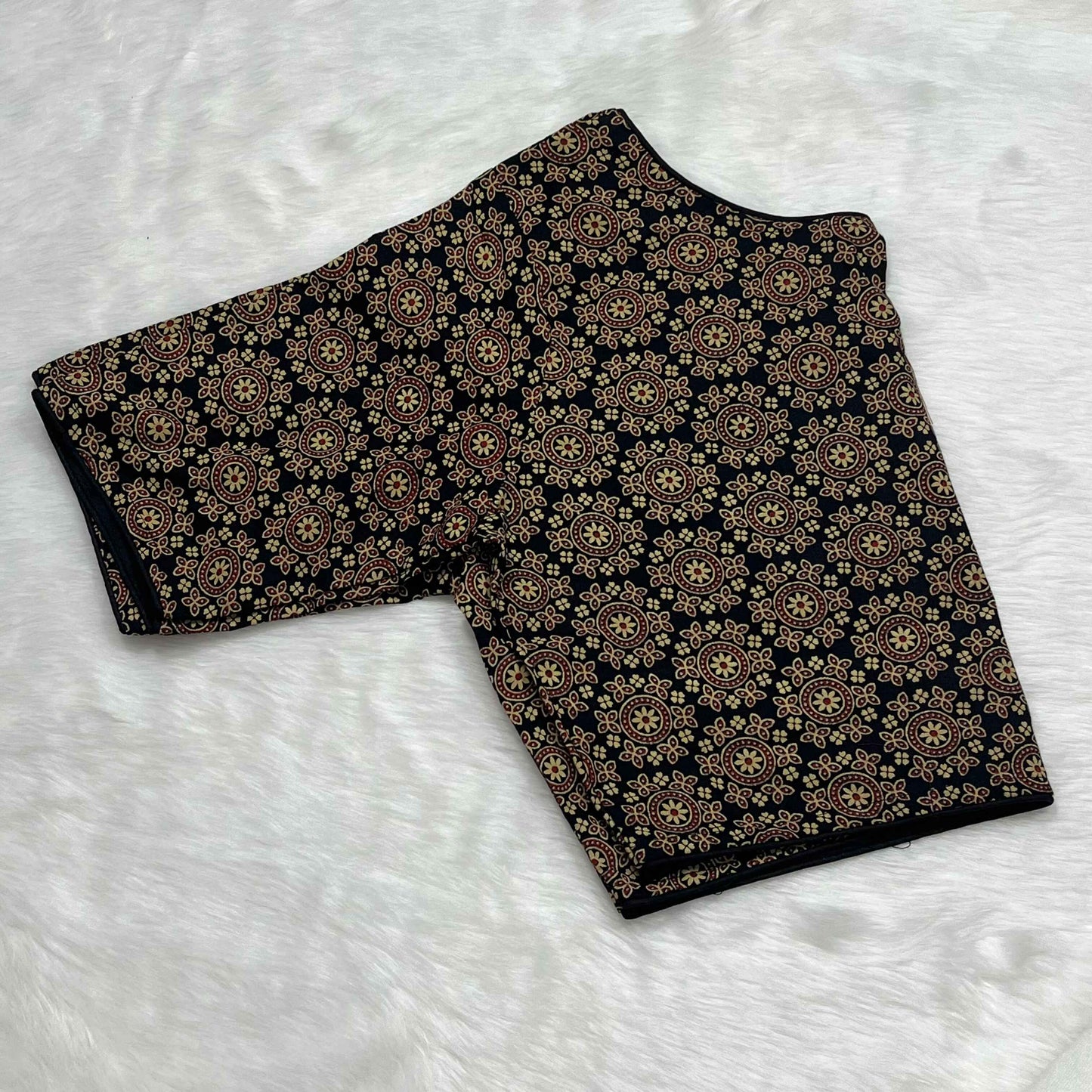Pure Ajrakh Non-Padded Cotton Readymade Black Blouse