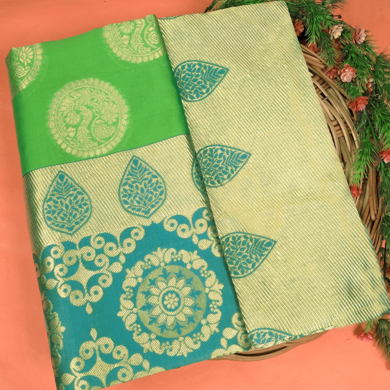 Women's Banarasi Style Pure Kanjivaram Silk Jacquard Saree With Un-Stiched Blouse