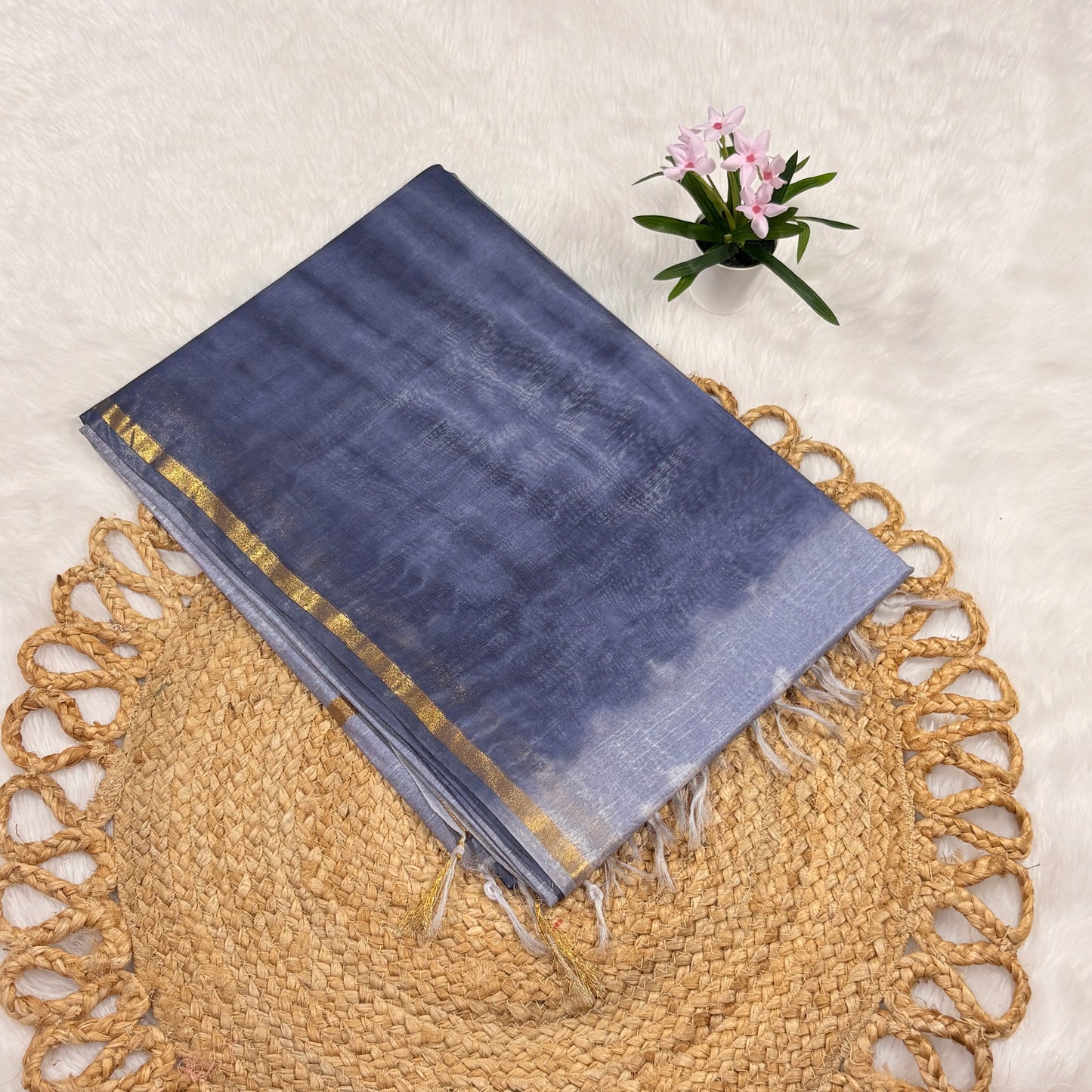 Women's Handloom Art Silk Saree with Blouse Piece | Eco‑minded, Liva Certified | Soft Gold Border & Leaf Shadow Design