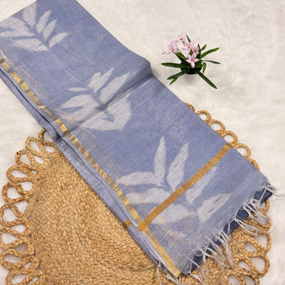 Women's Handloom Art Silk Saree with Blouse Piece | Eco‑minded, Liva Certified | Soft Gold Border & Leaf Shadow Design