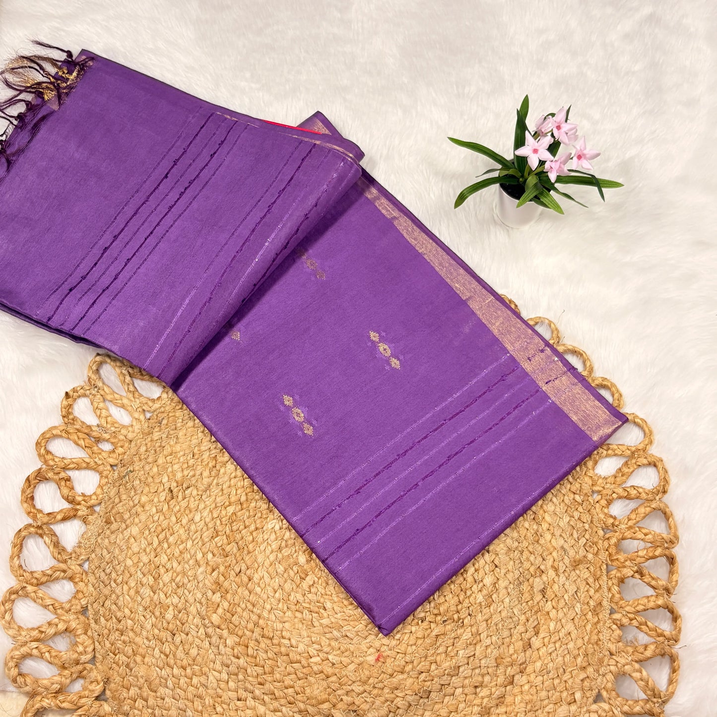 Women's Jari Buty Saree with Blouse Piece | Liva Certified | Woven Jari Lines & Buti Motifs