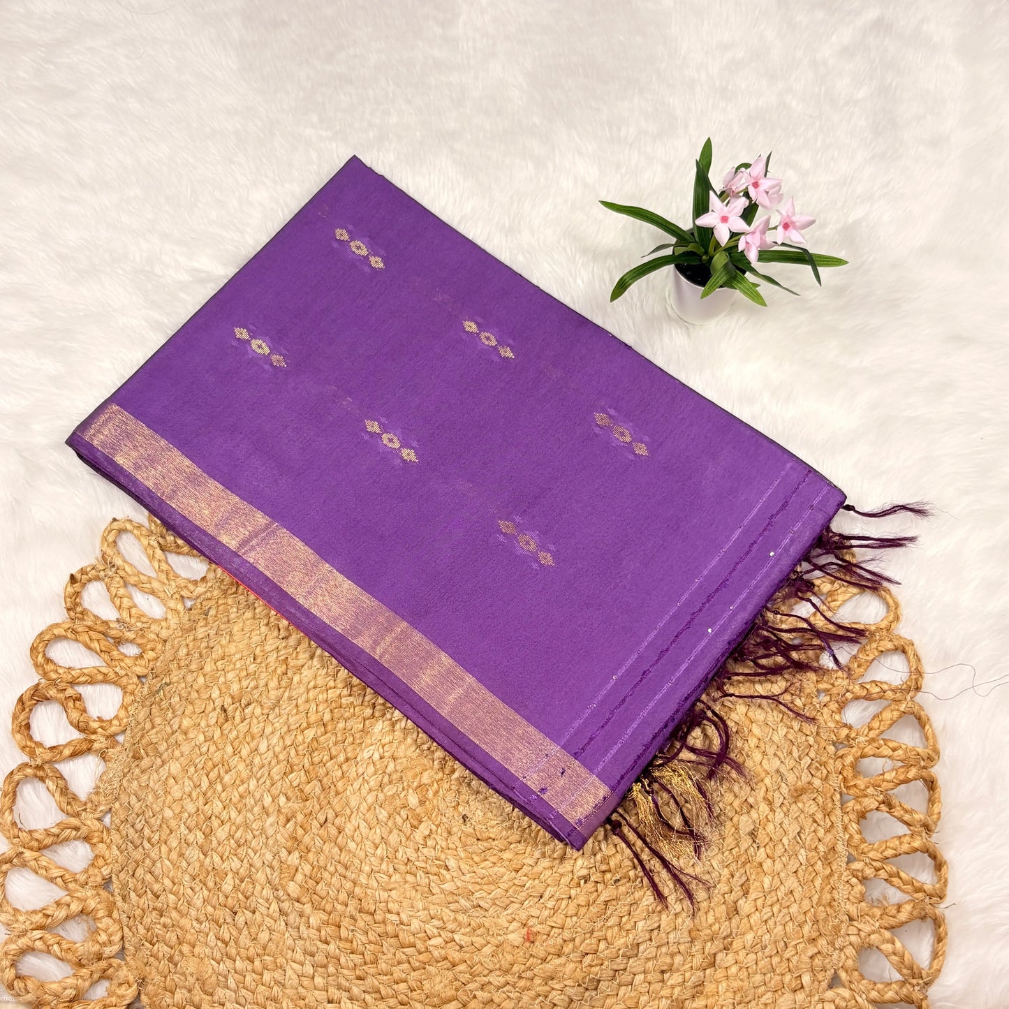 Women's Jari Buty Saree with Blouse Piece | Liva Certified | Woven Jari Lines & Buti Motifs