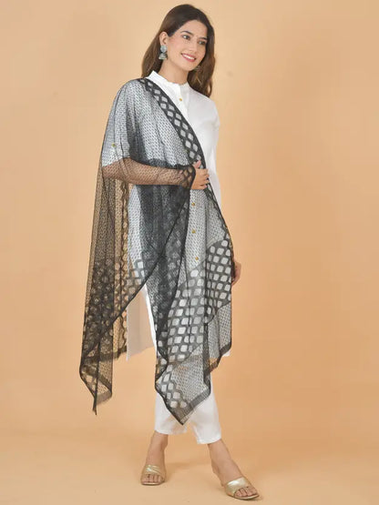 Women's Net Self Design Black Dupatta