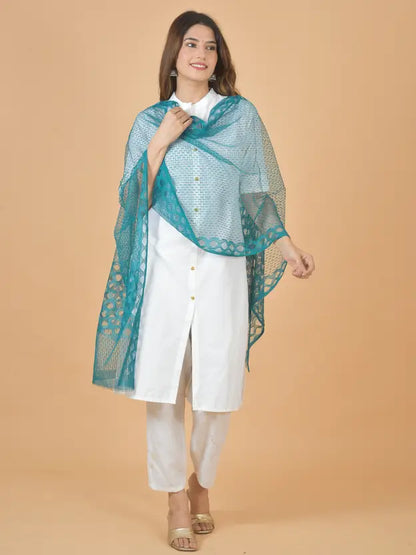 Women's Net Self Design Morpankhi Dupatta
