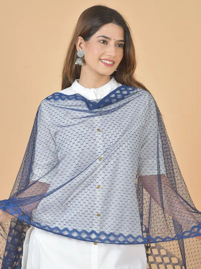 Women's Net Self Design Navy Blue Dupatta