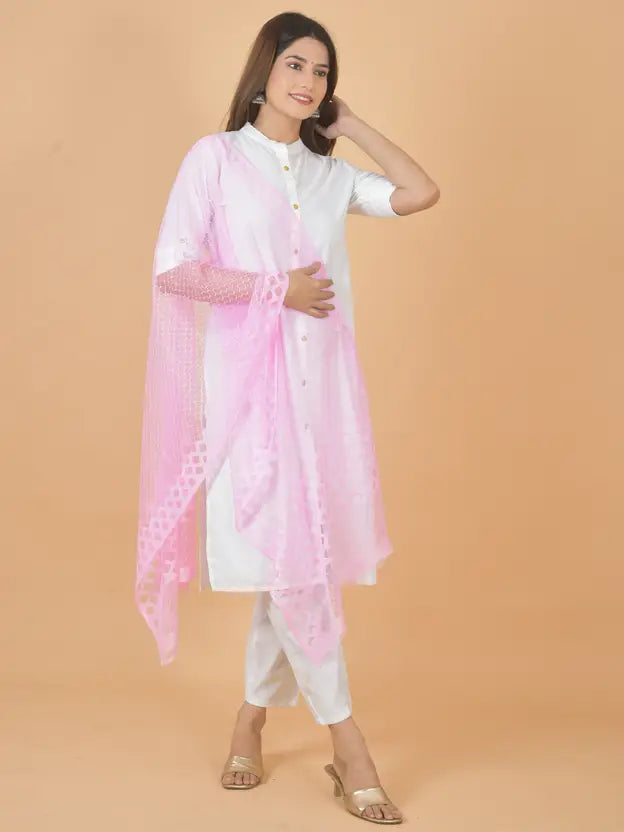Women's Net Self Design Pink Dupatta