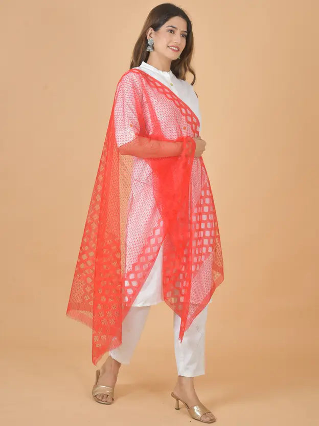 Women's Net Self Design Red Dupatta