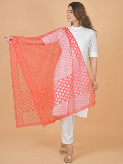 Women's Net Self Design Red Dupatta