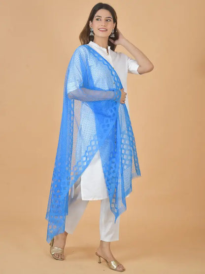 Women's Net Self Design Turquoise Dupatta