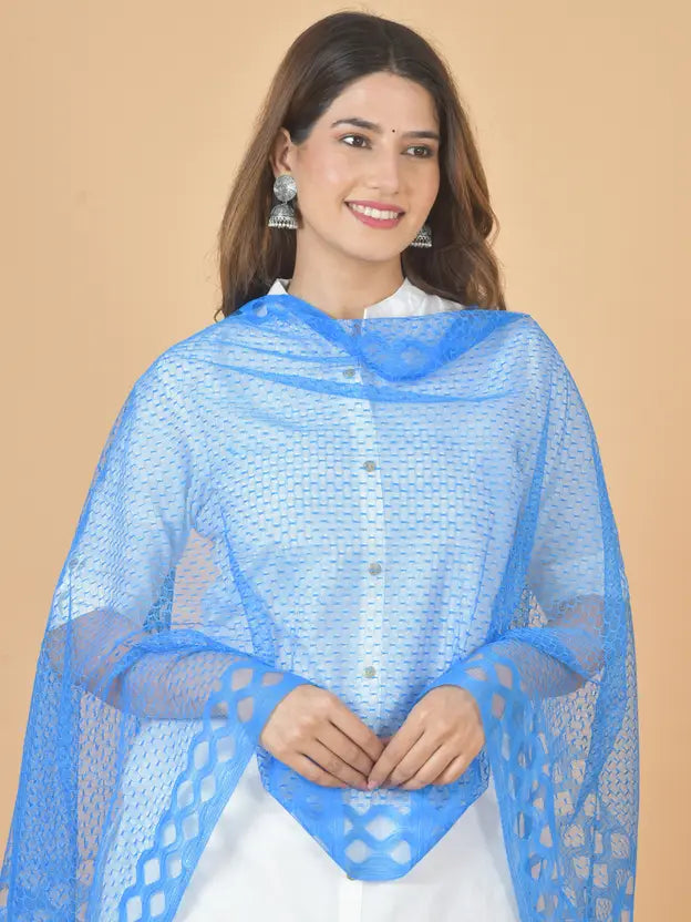 Women's Net Self Design Turquoise Dupatta