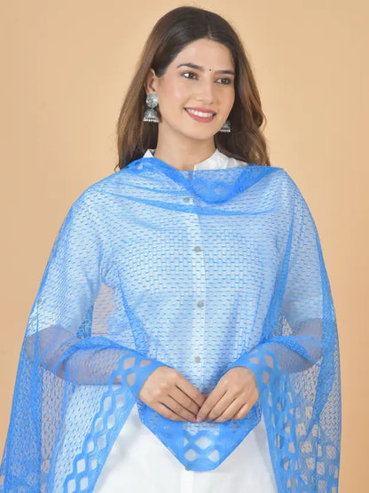 Women's Net Self Design Turquoise Dupatta