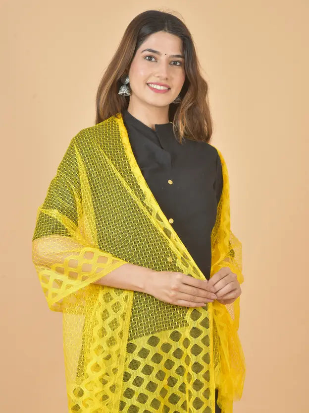 Women's Net Self Design Yellow Dupatta