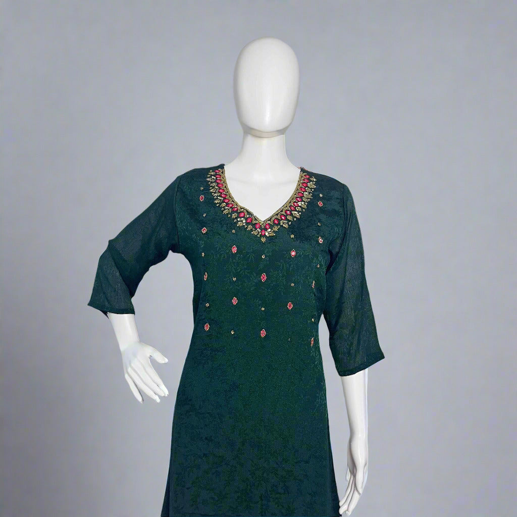 Women's Premium Dobby Chinnon A-Line Kurti with Crepe Lining