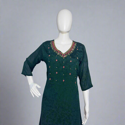 Women's Premium Dobby Chinnon A-Line Kurti with Crepe Lining