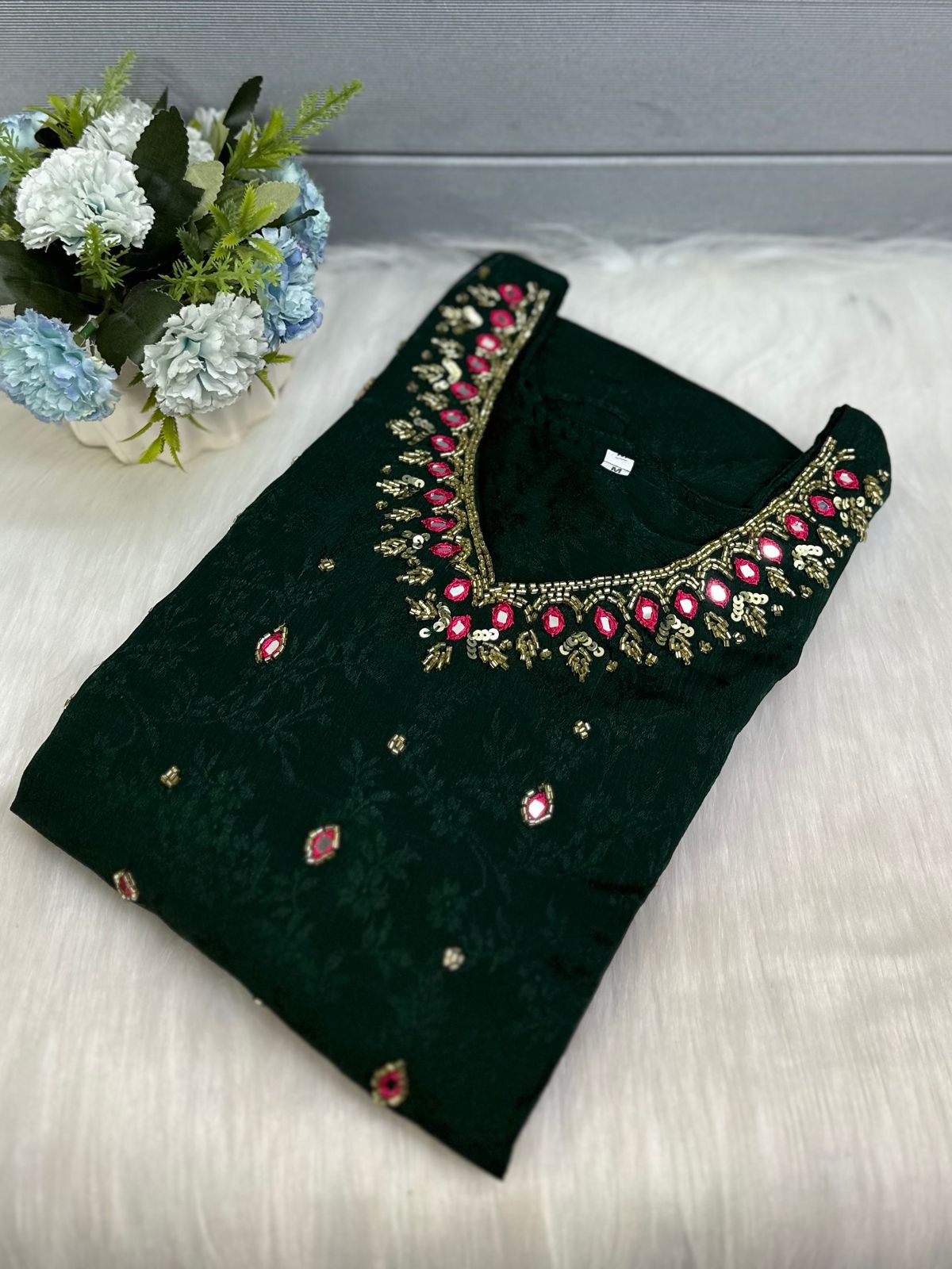Women's Premium Dobby Chinnon A-Line Kurti with Crepe Lining
