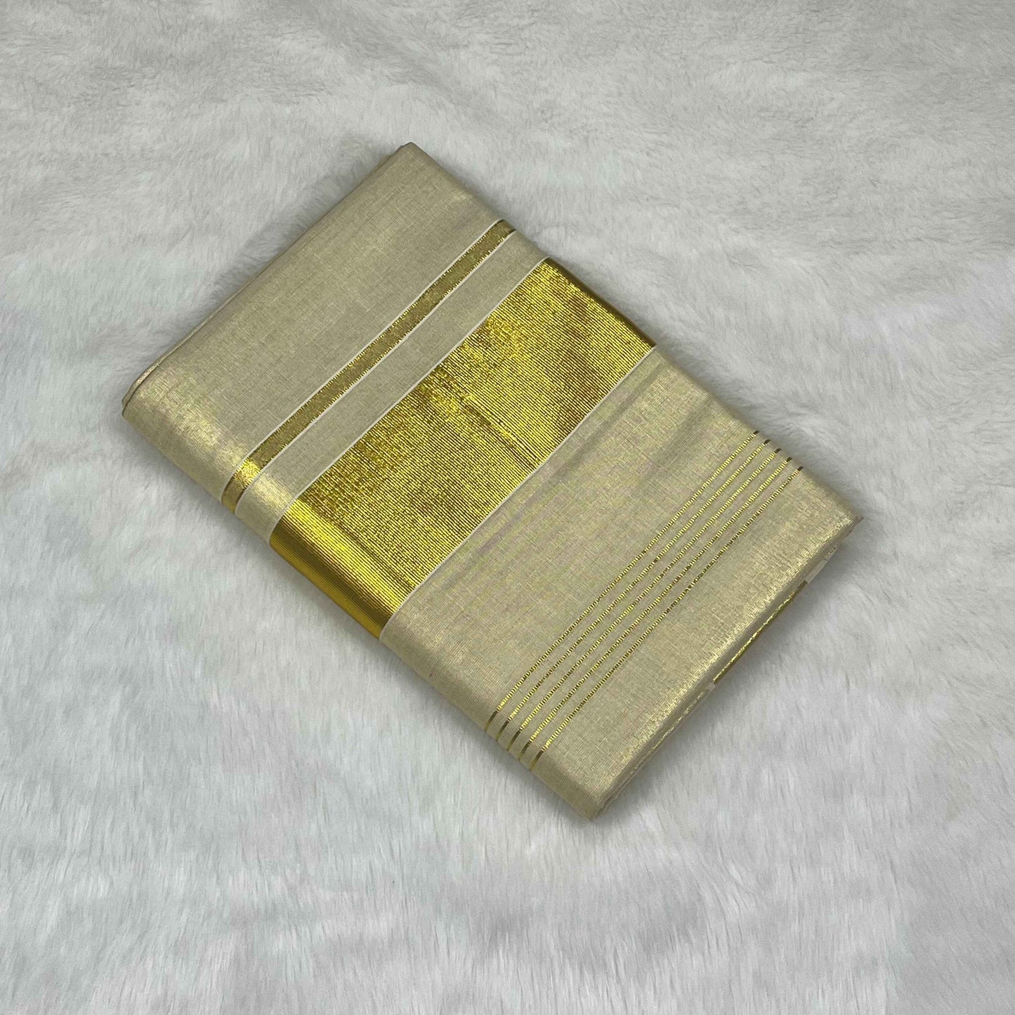 Traditional Kerala Kasavu Tissue Saree with Strips with blouse piece