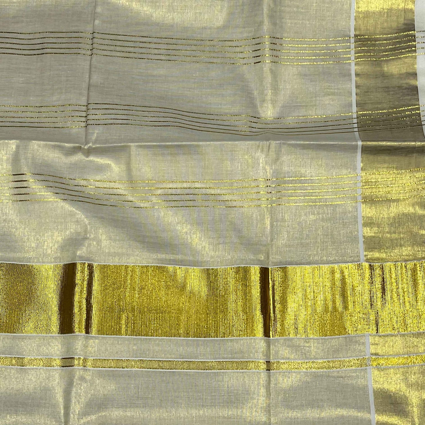 Traditional Kerala Kasavu Tissue Saree with Strips with blouse piece