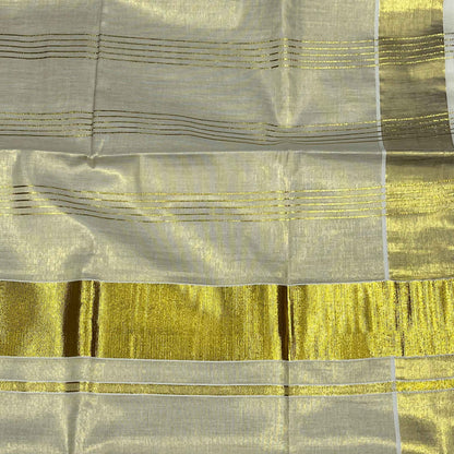 Traditional Kerala Kasavu Tissue Saree with Strips with blouse piece