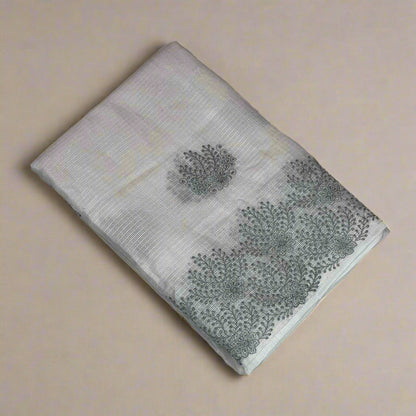 Women's White Saree with Gray Floral Embroidery