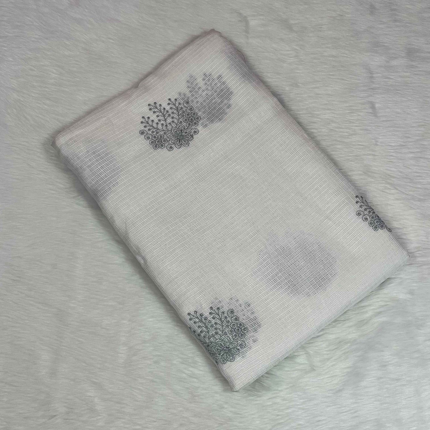 Women's White Saree with Gray Floral Embroidery