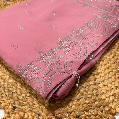 Rose Pink Stone Work Saree with Silver Embellishments – Party & Festive Wear