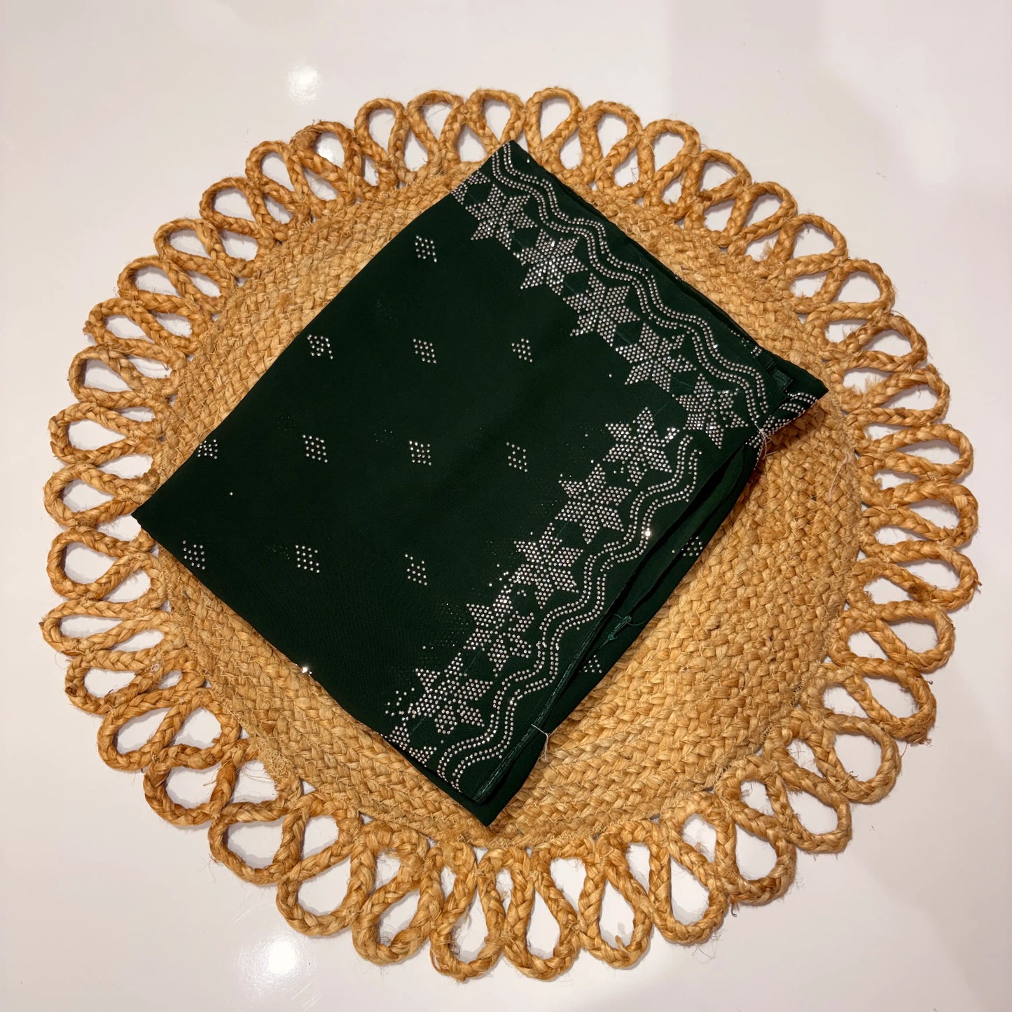 Emerald Green Stone Work Saree with Silver Embellishments & Blouse Piece – Party & Festive Wear