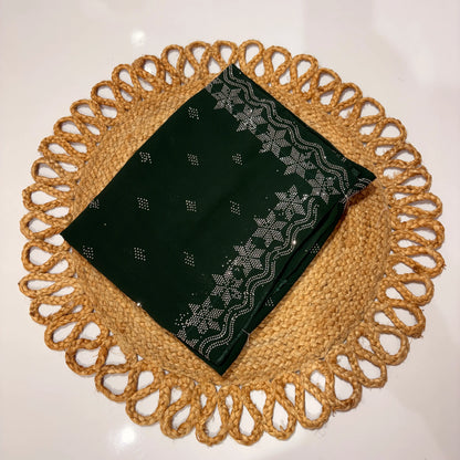 Emerald Green Stone Work Saree with Silver Embellishments & Blouse Piece – Party & Festive Wear