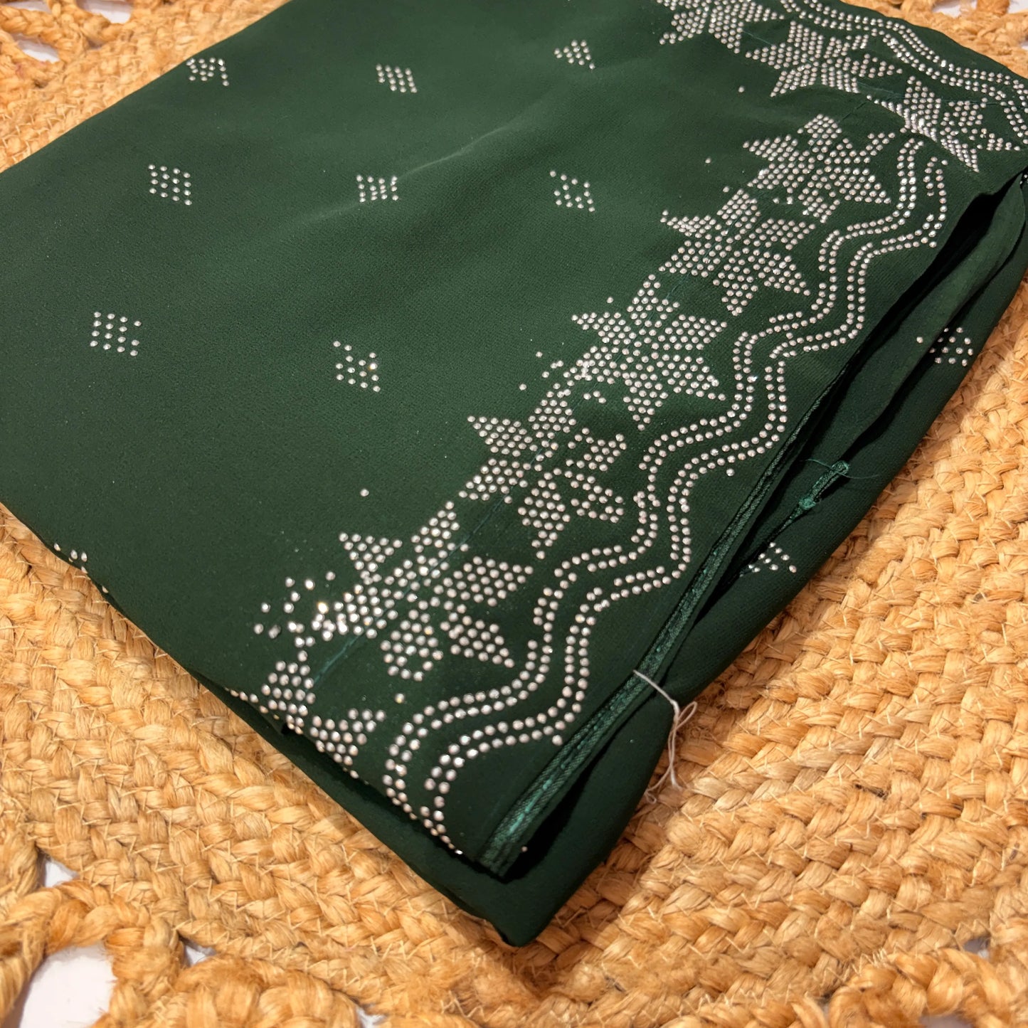 Emerald Green Stone Work Saree with Silver Embellishments & Blouse Piece – Party & Festive Wear