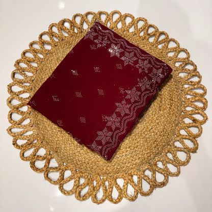 Burgundy Maroon Stone Work Saree with Silver Embellishments & Blouse Piece – Party & Festive Wear