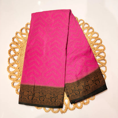 Magenta Pink Woven Saree with Black Jacquard Border – Elegant Festive & Office Wear