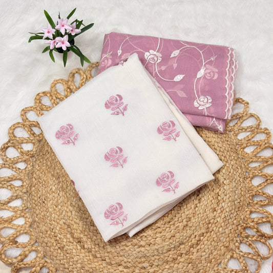 White Crushed Tissue Suit Set with Pink Embroidery & Designer Dupatta – Elegant Ethnic Wear for Women