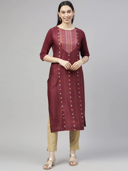 Wine Poly Crepe Kurta