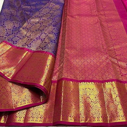 Women's Banarasi Style Pure Kanjivaram Silk Jacquard Kanchipuram Pattu Saree With Un-Stiched Blouse(Purple)