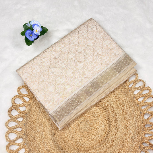 Women's Elegant Beige Tussar Saree with Intricate Woven Patterns & Traditional Border – Perfect for Festive & Ethnic Wear