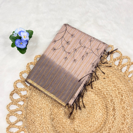 Women's Elegant Cotton Saree with Striped Design & Subtle Embroidery – Perfect for Daily & Festive Wear