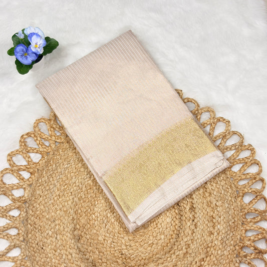 Women's Elegant Tissue Saree with Golden Border – Perfect for Festive & Wedding Wear