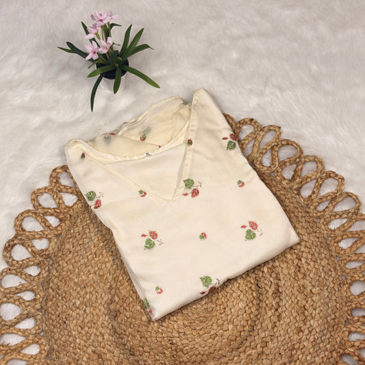 Women’s Elegant White Organza Kurti with Delicate Floral Embroidery – Festive & Casual Wear