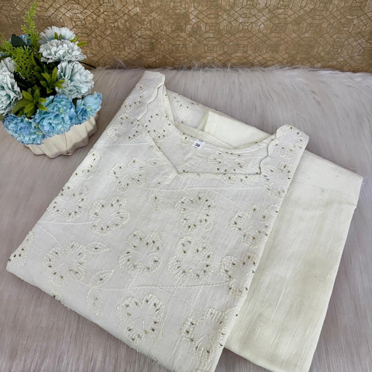 Women’s Hand Dyed Camric White Co-ord Set (Top & Bottom)