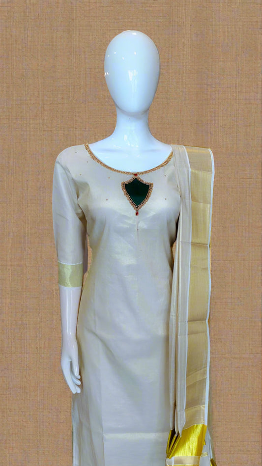 Women's Kerala Traditional Gold Tissue Readymade Salwar