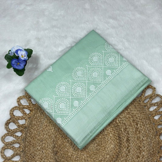 Women's Mint Green Cotton Saree with White Woven Paisley Design – Lightweight Daily & Festive Wear