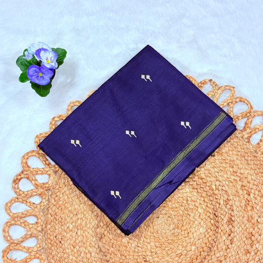 Women's Navy Blue Gaji Silk Saree with Golden Woven Border & Motifs – Elegant Festive Wear