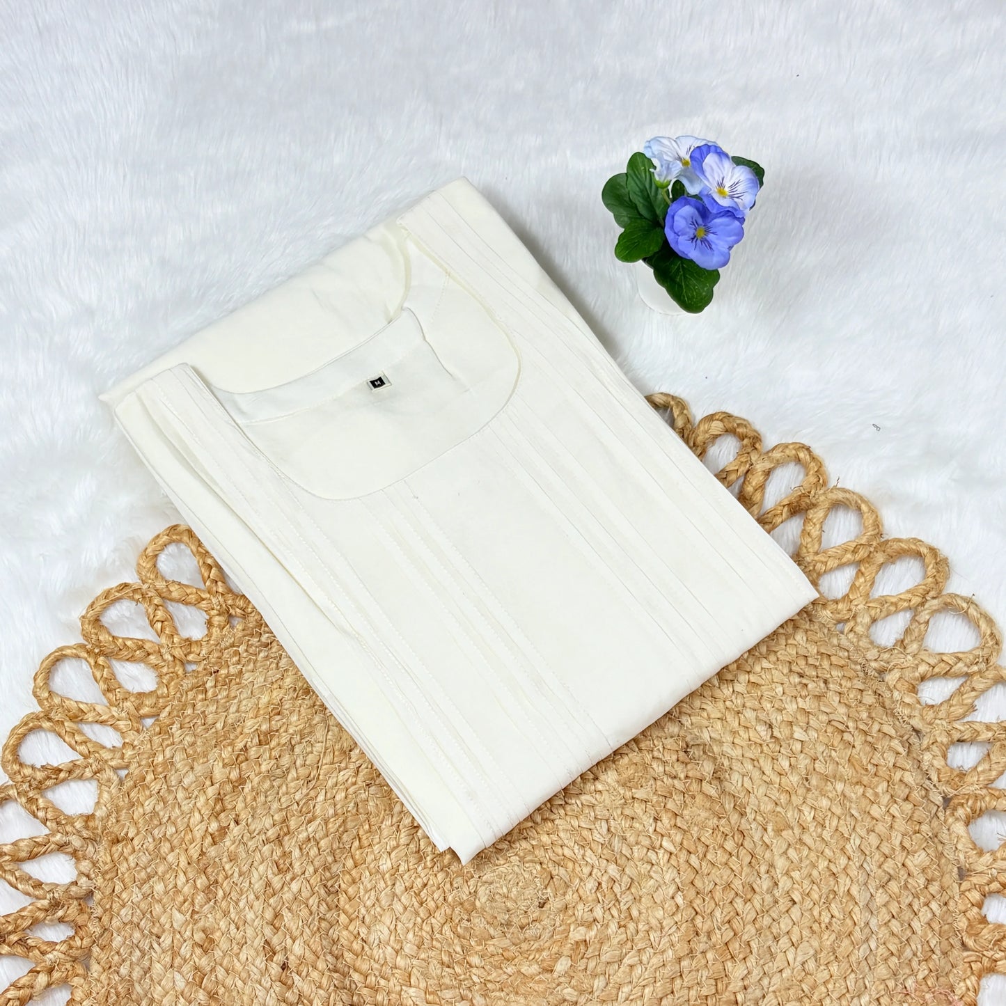 Women’s Off White Pintuck Cotton Kurti | Minimal, Breathable Everyday Wear