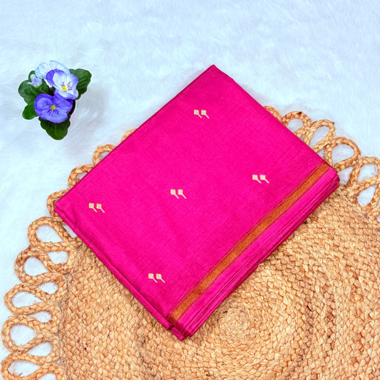 Women's Pink Gaji Silk Saree with Golden Woven Border & Motifs – Elegant Festive Wear